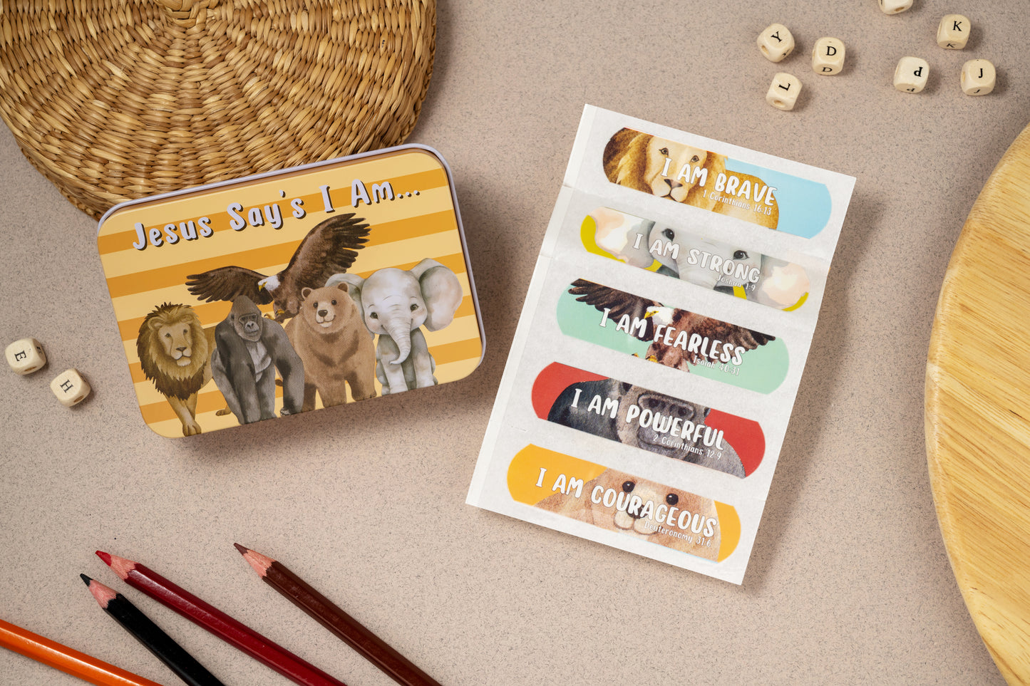 Jesus Says I Am...(Brave, Strong, Fearless, Powerful, Courageous): Adhesive Bandage