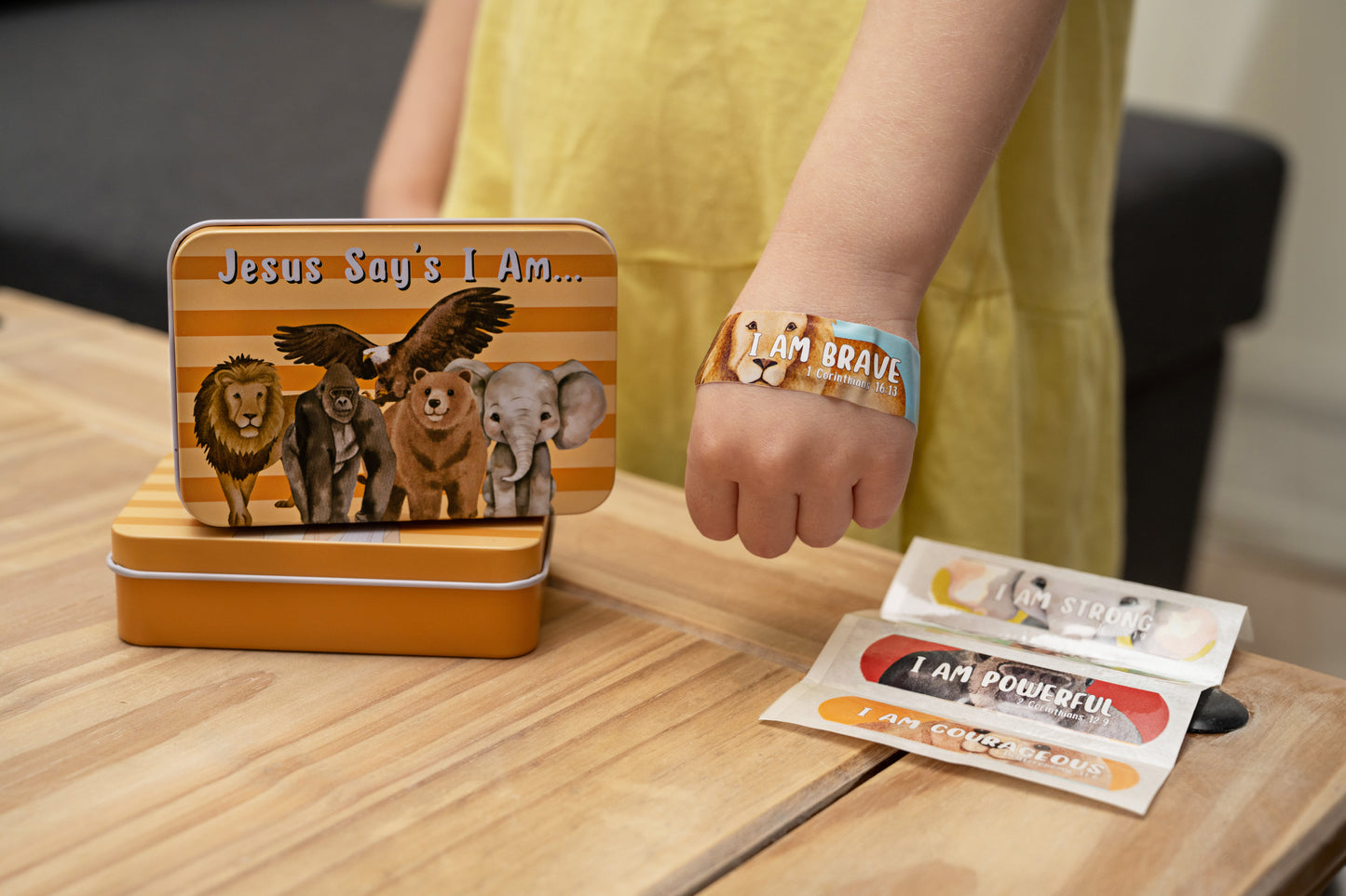 Jesus Says I Am...(Brave, Strong, Fearless, Powerful, Courageous): Adhesive Bandage