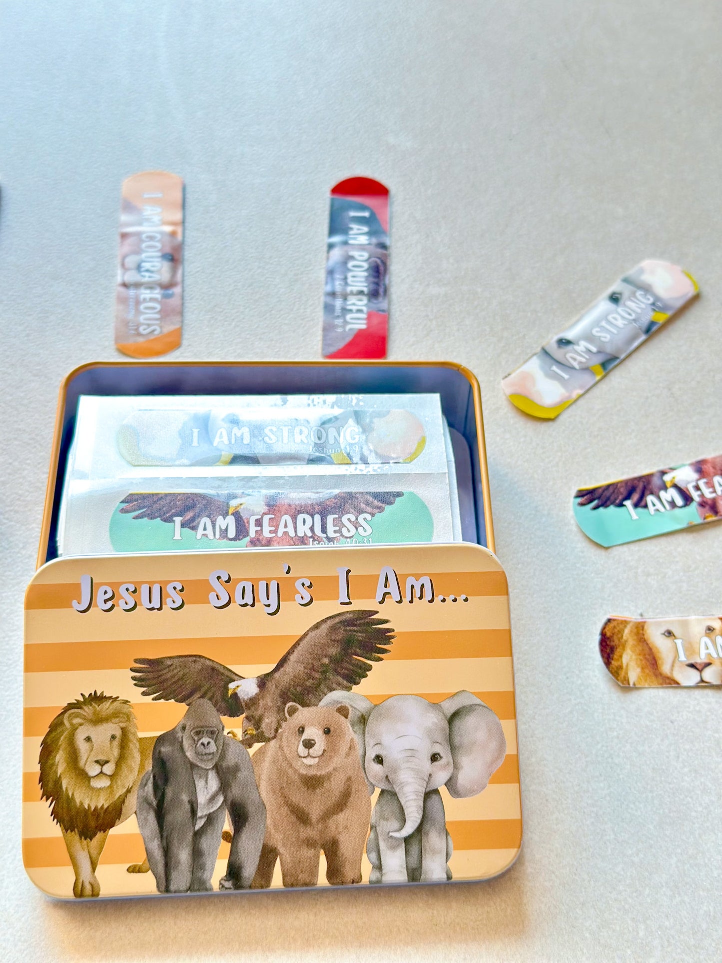 Jesus Says I Am...(Brave, Strong, Fearless, Powerful, Courageous): Adhesive Bandage